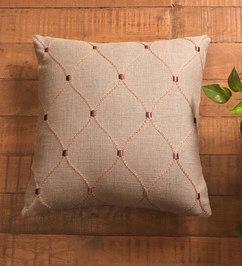 Dark Grey Cotton Geometric 16x16 inches Cushion Cover  by Zeba