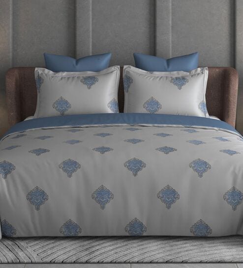 Dark Grey Floral 600TC Cotton Super King Sized Double Bedsheet with 2 Embroidery Pillow Covers