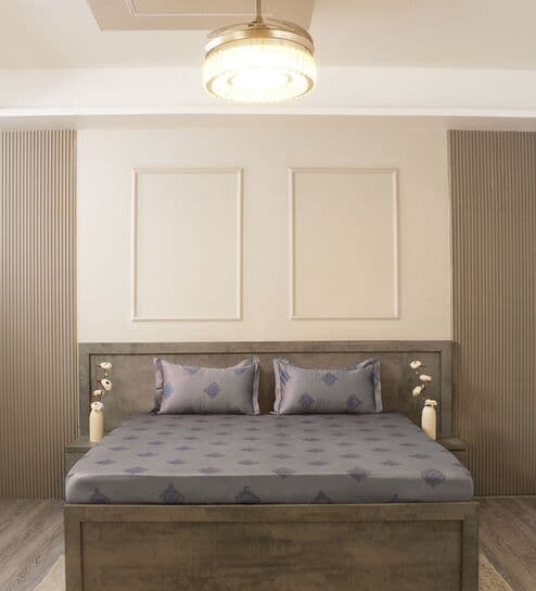 Dark Grey Floral 600TC Cotton Super King Sized Double Bedsheet with 2 Embroidery Pillow Covers