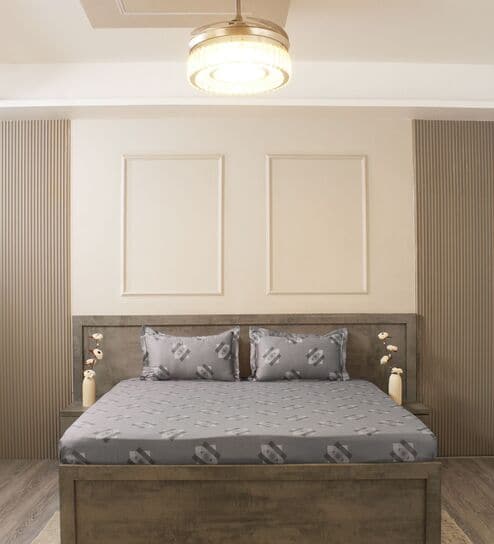 Dark Grey Geometric 600TC Cotton Super King Sized Double Bedsheet with 2 Embroidery Pillow Covers