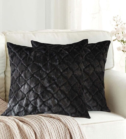 luxe home international Dark Grey Textured Polyester 16 x 16 Inches Cushion Covers (Set of 2)-picture-13