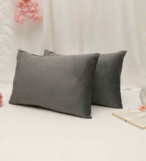 Dark Grey Solid 200 TC Velevt 2 Pillow Covers