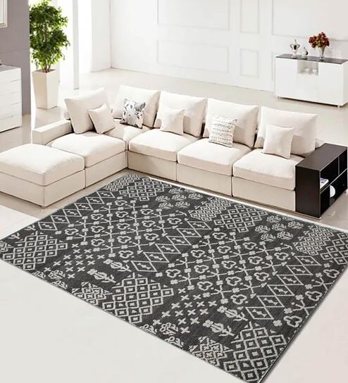 Dark Grey Abstract Wool 5 ft x 7 ft Hand Woven Carpet