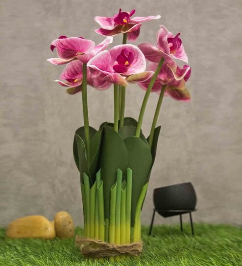 Dark-Pink Polyester Fabric Artificial Orchid Flower Bunch