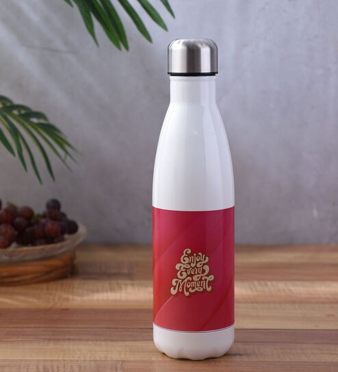 Dark Pink Shade Text Printed Steel Water Bottle 600ml