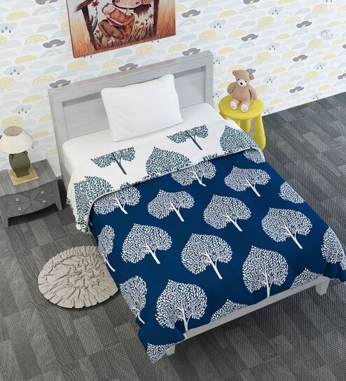 Dark Sapphire Microfiber Floral 120 Gsm Single Kids Comforter