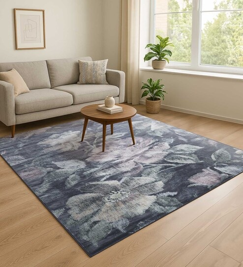 DarkGrey Floral 5x7 Feet Machine Made Carpet
