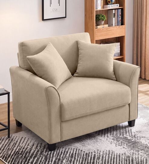 Daroo Velvet Fabric 1 Seater Sofa In Beige Colour