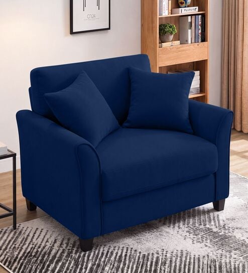 Daroo Velvet Fabric 1 Seater Sofa In Blue Colour
