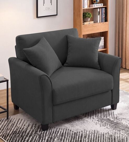 Daroo Velvet Fabric 1 Seater Sofa In Grey Colour