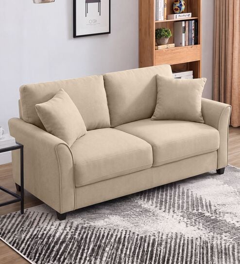 Daroo Velvet Fabric 2 Seater Sofa In Beige Colour