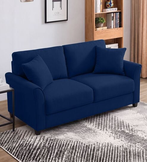 Daroo Velvet Fabric 2 Seater Sofa In Blue Colour