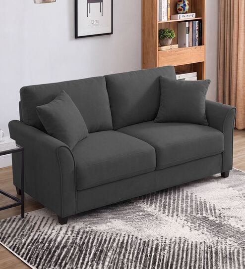 Daroo Velvet Fabric 2 Seater Sofa In Grey Colour