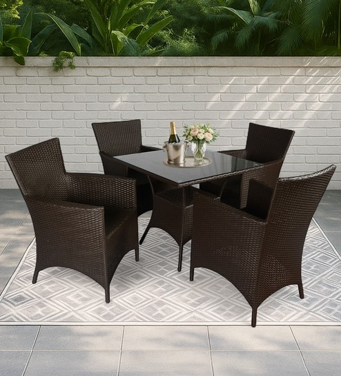 Darwin Wicker Table And Chair Set In Brown Dual Tone Finish