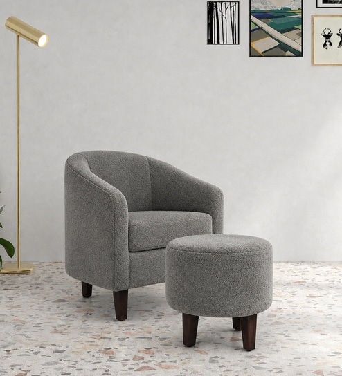 Daviana Walnut Finish Boucle Fabric Chair In Grey Colour