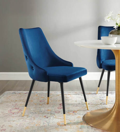 Davidson Velvet Dining Chair In Blue & Black Colour