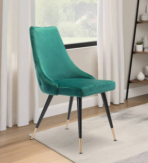 Davidson Velvet Dining Chair In Turkis Blue & Black Colour
