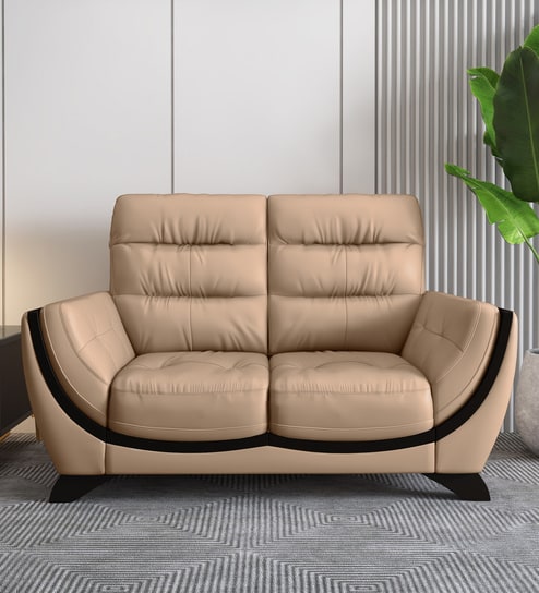 Davos Leatherette 2 Seater Sofas In Beige Color
