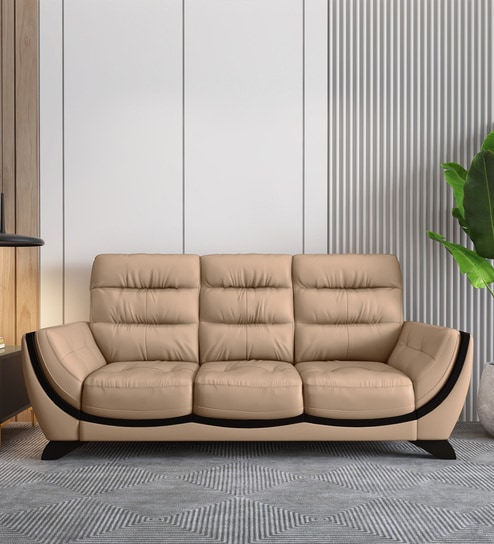 Davos Leatherette 3 Seater Sofas In Beige Color