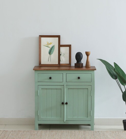 Davos Mango Wood 2 Door Cabinet In Light Green Colour