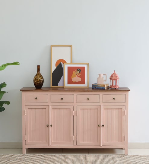Davos Mango Wood 4 Door Sideboard In Pink Colour