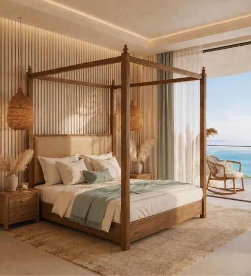 Dawn Poster King Size Bed In Dark Walnut Finish With Hydraulic Storage