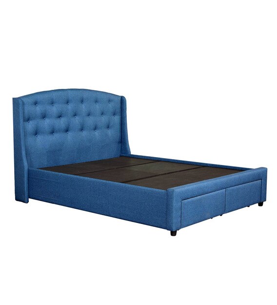 Buy Danilo Upholstered Queen Size Bed in Navy Blue Colour with Storage