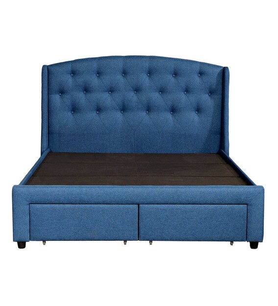 Buy Danilo Upholstered Queen Size Bed in Navy Blue Colour with Storage