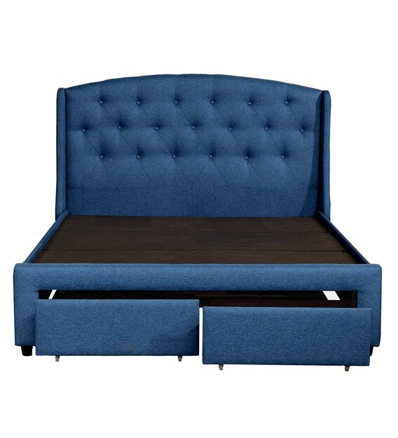Buy Danilo Upholstered Queen Size Bed in Navy Blue Colour with Storage