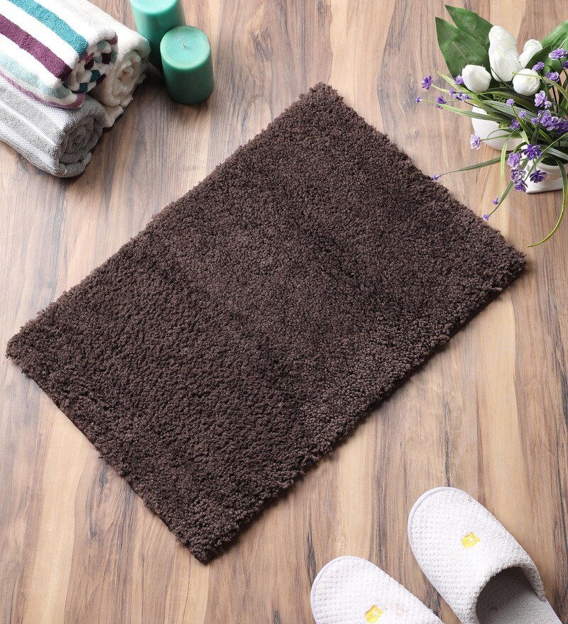 Buy Brown Cotton Plain Solid 24X16 Inches Antiskid Bath Mat By Chaque