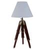 Charlotte White Cotton Shade Night Lamp With Wood & Metal Base