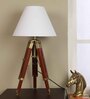 Charlotte White Cotton Shade Night Lamp With Wood & Metal Base