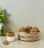 Multicolor Ceramic and Wood 5 Pcs Storage Jar with Spoon & Tray