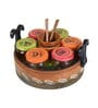 Dadiji's Brown Glass, Terracotta and Wood 6 Pcs Condiment Jars with Spoon Holder & Tray