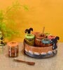Dadiji's Brown Glass, Terracotta and Wood 6 Pcs Condiment Jars with Spoon Holder & Tray