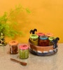 Dadiji's Brown Glass and Wood 7 Pcs Storage Jar With Spoon & Tray