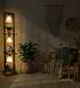 Daffodil Wooden Shelf Floor Lamp with Jute Shade & Brown Base