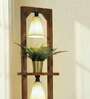 Daffodil Wooden Shelf Floor Lamp with Jute Shade & Brown Base