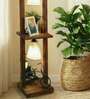 Daffodil Wooden Shelf Floor Lamp with Jute Shade & Brown Base