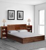 Daichi Queen Size Bed in Columbia Walnut Finish with Box Storage + Two Bedside Tables
