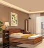 Daichi Queen Size Bed in Columbia Walnut Finish with Box Storage + Two Bedside Tables