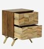 Coltrane Solid Wood Bedside Table In Natural Teak Finish With Drawers
