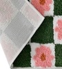 Green and White Tufted Pink Flower Bath Mat (40x60 CM)