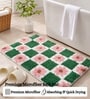 Green and White Tufted Pink Flower Bath Mat (40x60 CM)