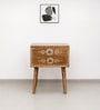  Antique Wooden Side Table With Brass Fittings In Yellow Colour
