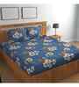 Dark Blue Floral 144 TC Cotton King Fitted Bedsheet Bedsheet 2 Pillow Rose Collection