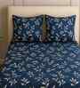 Dark Blue Floral 210 TC Mix Cotton Single Bed Size Bedsheet wih 2 Pillow cover Essential Series Collection