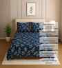Dark Blue Floral 210 TC Mix Cotton Single Bed Size Bedsheet wih 2 Pillow cover Essential Series Collection