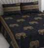 Dark Blue Floral 400 TC Cotton Double Queen Size Bedsheet With 2 Pillow Covers