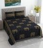 Dark Blue Floral 400 TC Cotton Double Queen Size Bedsheet With 2 Pillow Covers